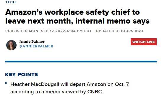 亞馬遜全球員工健康與安全副總裁Heather MacDougall將于下月離職