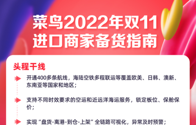 菜鳥發(fā)布2022年天貓雙11進口商家備貨指南