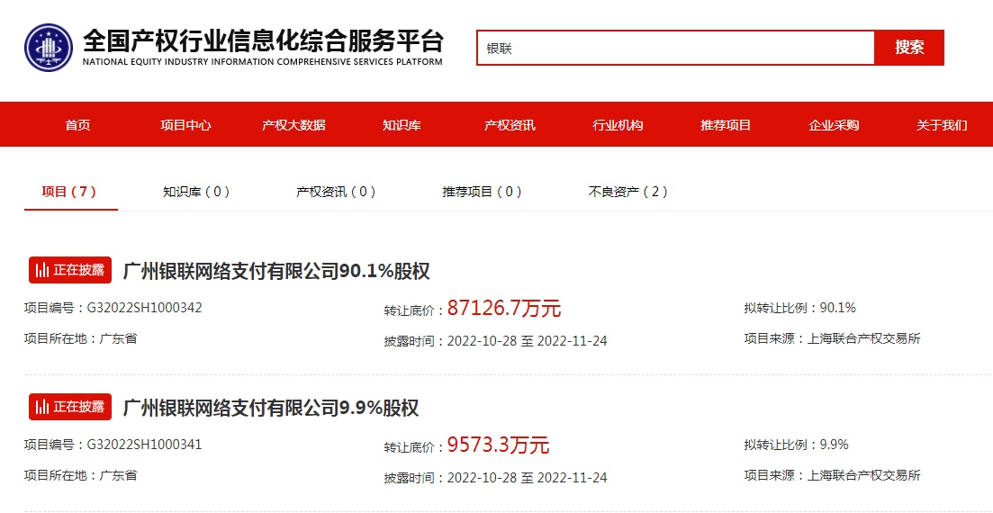 銀聯(lián)商務(wù)掛牌轉(zhuǎn)讓廣州銀聯(lián)支付公司 轉(zhuǎn)讓價(jià)9.67億元