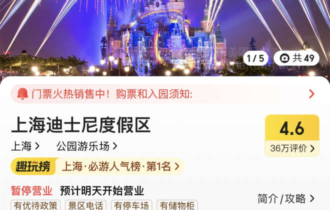美團：上海迪士尼將恢復營業，瀏覽熱度居全國景區第一