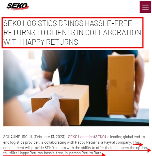 SEKO Logistics與Happy Returns合作 為客戶帶來無憂退貨