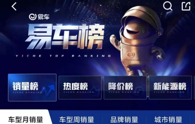 易車App上線新功能“車型周銷量榜”