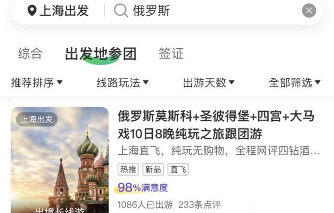同程旅行：俄羅斯旅游產(chǎn)品關(guān)注度較高，已有線路滿員