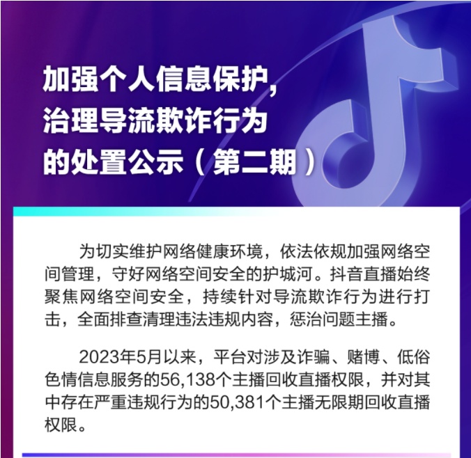 抖音直播治理導流欺詐行為 5月以來回收5.6W+主播直播權限