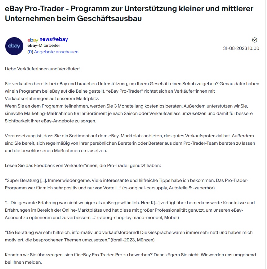eBay德國站推出“eBay Pro-Trader”計劃