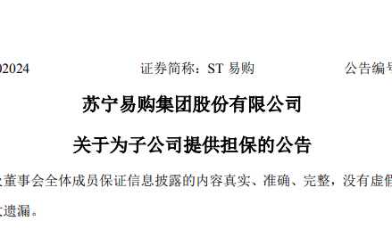 蘇寧易購：為廣東蘇寧易購提供最高額度為9億元擔保