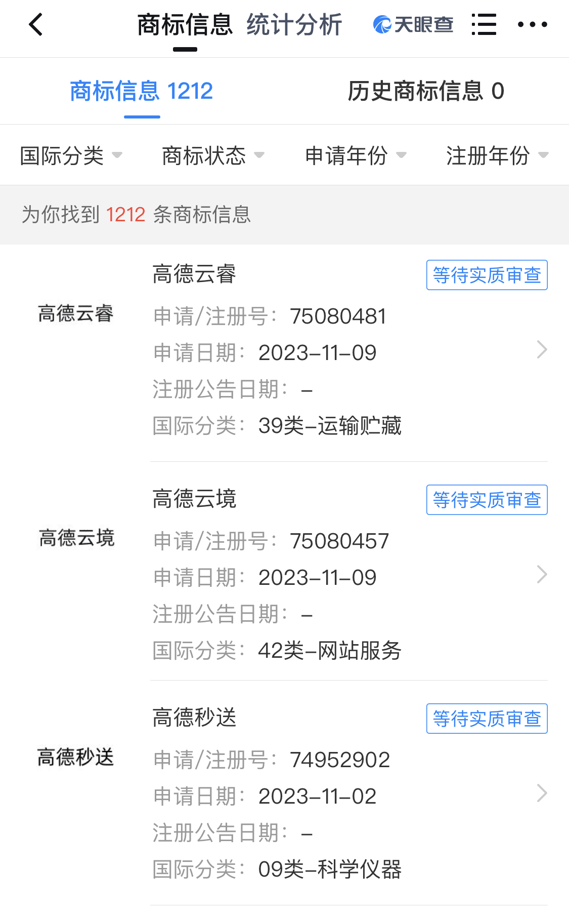 高德公司申請注冊“高德云睿”“高德秒送”等商標(biāo)