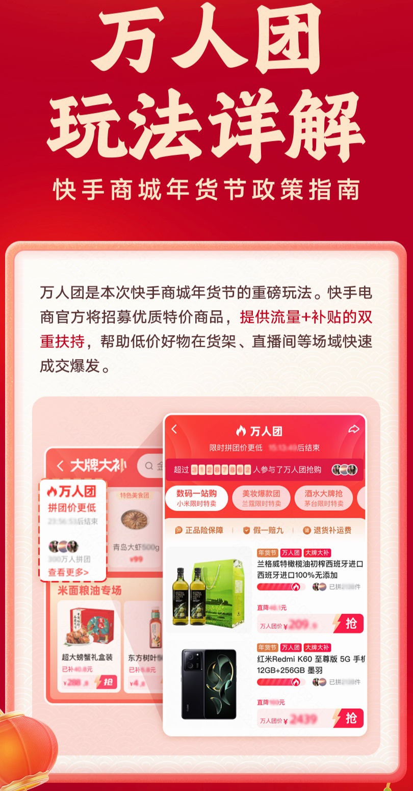 快手電商2024年貨節推出“萬人團”玩法，流量補貼加持低價好物開年爆發