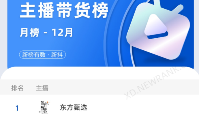 新抖數(shù)據(jù)：2023年12月共84位主播帶貨銷售額破億元