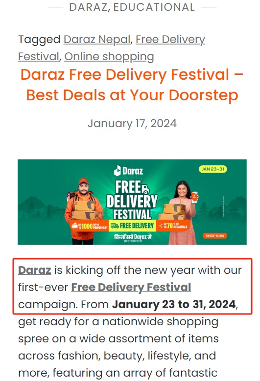 Daraz推出首屆免費送貨節