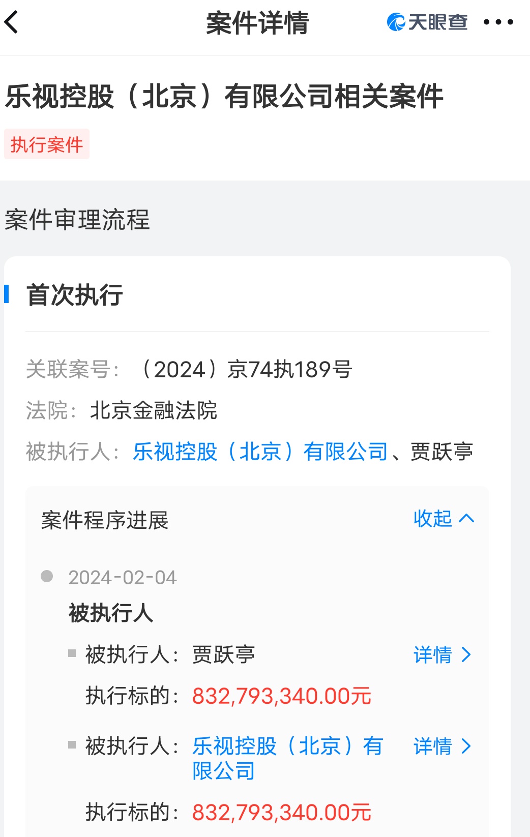 賈躍亭、樂視控股被強執(zhí)8.3億元