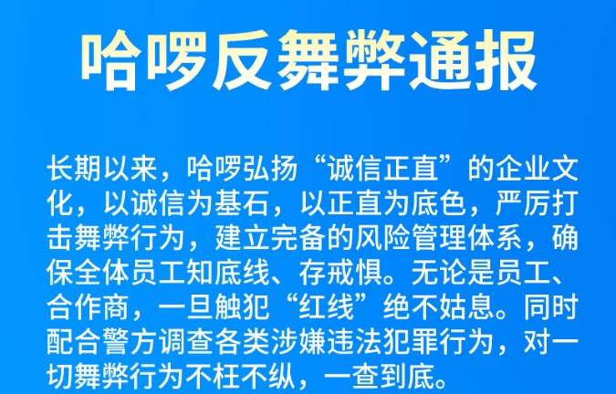 哈啰反舞弊通報：2023年處理違規員工33人