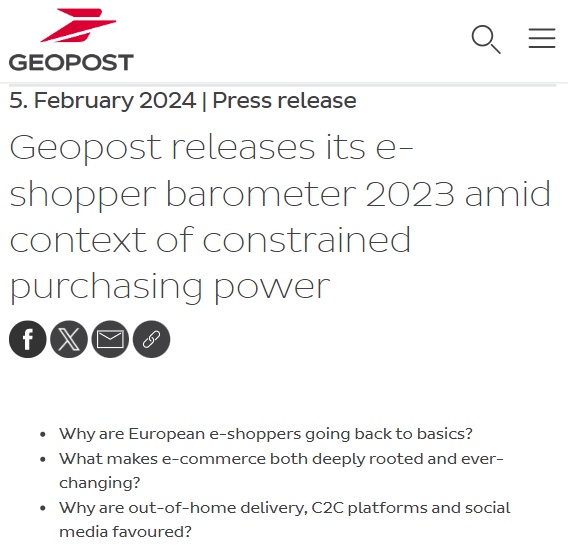 Geopost發(fā)布2023年電子商務(wù)購物晴雨表