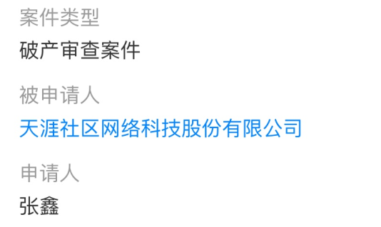 天涯社區被申請破產